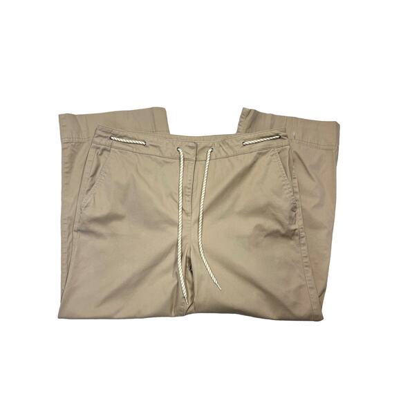 Talbots Pants Khaki Wide Leg Crop 10 Summer Beach Vibes, Drawstring Waistband - Picture 2 of 14